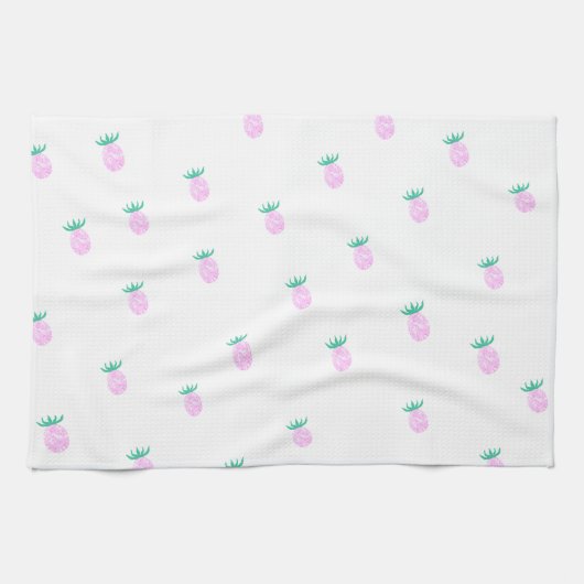 Cute Tropical Pink Pineapple Pattern キッチンタオル (横)