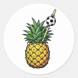 Cute Tropical Soccer Pineapple Summer Sports Stick ラウンドシール