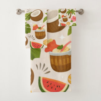 Cute Tropical Summer Pattern with Toucan and Fruit バスタオルセット