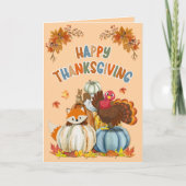 Cute Turkey and Retro Pumpkins Happy Thanksgiving  シーズンカード (正面)