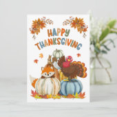Cute Turkey and Retro Pumpkins Happy Thanksgiving シーズンカード (スタンド正面)