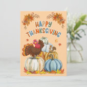 Cute Turkey and Retro Pumpkins Happy Thanksgiving シーズンカード (スタンド正面)