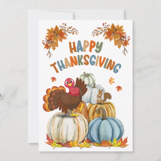 Cute Turkey and Retro Pumpkins Happy Thanksgiving シーズンカード (正面)