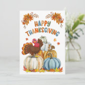 Cute Turkey and Retro Pumpkins Happy Thanksgiving シーズンカード (スタンド正面)