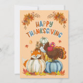 Cute Turkey and Retro Pumpkins Happy Thanksgiving シーズンカード (正面)