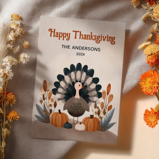  Cute Turkey Autumn Foliage  Happy Thanksgiving  シーズンカード