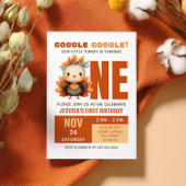 Cute Turkey Gobble Fall Thanksgiving 1st Birthday 招待状