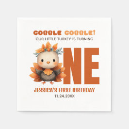 Cute Turkey Gobble Thanksgiving 1st Birthday スタンダードカクテルナプキン