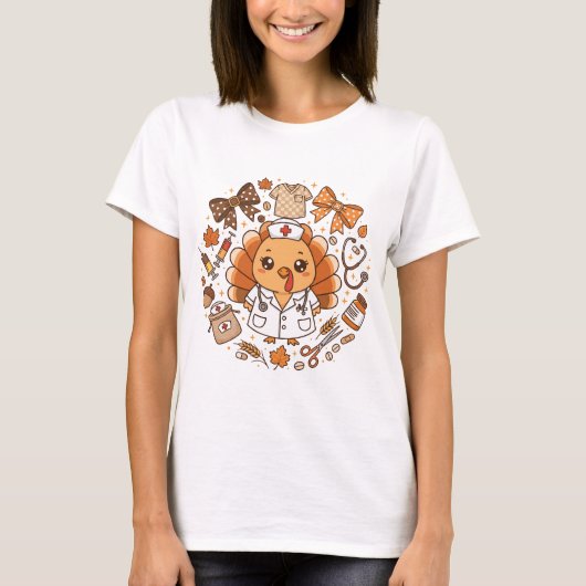 Cute Turkey Nurse | Thanksgiving Medical Staff Tシャツ (正面)