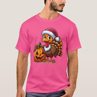 Cute Turkey Posing with Pumpkin Autumn Harvest Ani Tシャツ