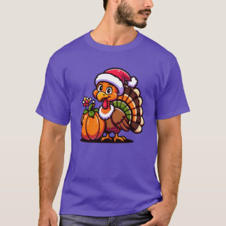Cute Turkey Posing with Pumpkin Autumn Harvest Ani Tシャツ