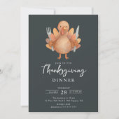 Cute Turkey Thanksgiving Dinner Invitation 招待状 (正面)