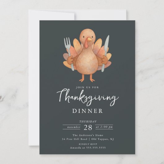 Cute Turkey Thanksgiving Dinner Invitation 招待状 (正面)