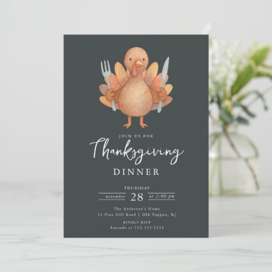 Cute Turkey Thanksgiving Dinner Invitation 招待状 (スタンド正面)