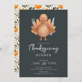 Cute Turkey Thanksgiving Dinner Invitation 招待状 (正面/裏面)