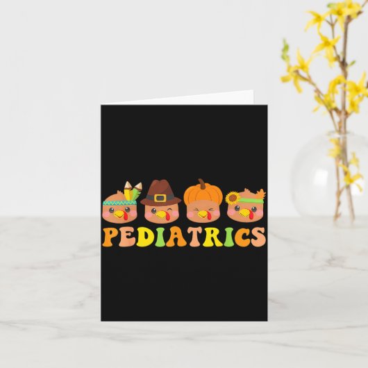 Cute Turkeys Pediatrics Pumpkin Thanksgiving Fall  カード (黄色い花)