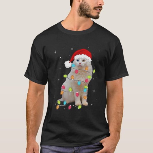 Cute Turkish Van Santa Hat Christmas Light Xmas Tシャツ (正面)