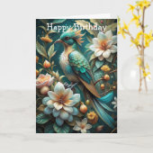 Cute Turquoise Bird カード (黄色い花)