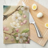 Cute Turquoise Bird キッチンタオル (四つ折り)