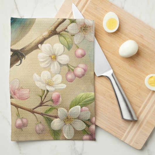 Cute Turquoise Bird キッチンタオル (四つ折り)