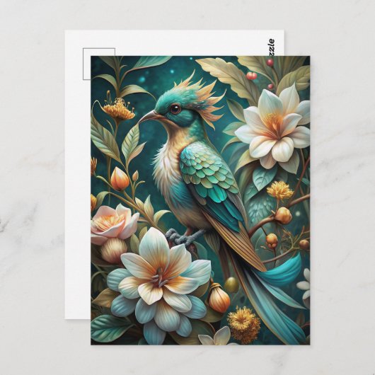 Cute Turquoise Bird ポストカード (正面/裏面)