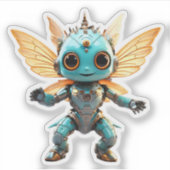 Cute Turquoise Dancing Robot Pixie シール (正面)