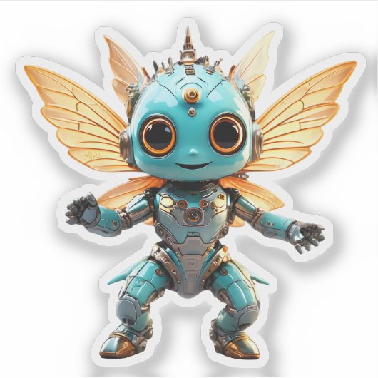 Cute Turquoise Dancing Robot Pixie シール (正面)
