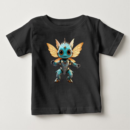 Cute Turquoise Dancing Robot Pixie ベビーTシャツ (正面)