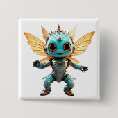 Cute Turquoise Dancing Robot Pixie 缶バッジ (正面)