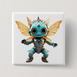 Cute Turquoise Dancing Robot Pixie 缶バッジ