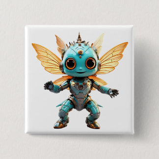 Cute Turquoise Dancing Robot Pixie 缶バッジ