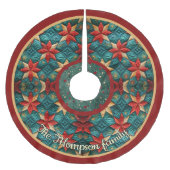 Cute turquoise festive christmas printed custom ブラッシュドポリエステルツリースカート (正面)