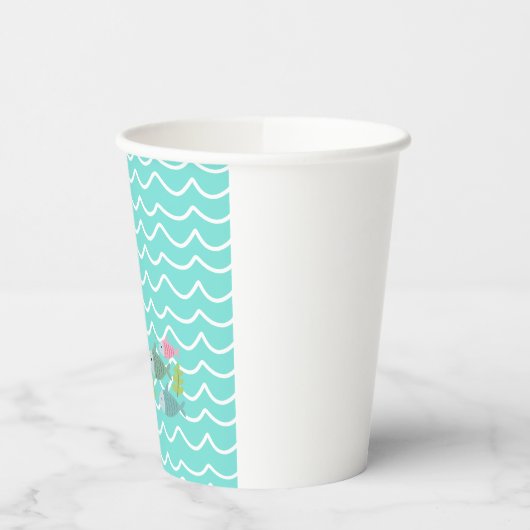 Cute Turquoise Whale & Fishy Paper Cups 紙コップ (左)