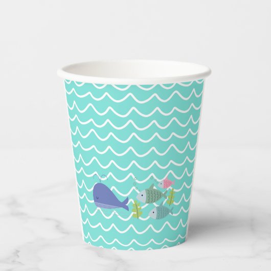 Cute Turquoise Whale & Fishy Paper Cups 紙コップ (正面)
