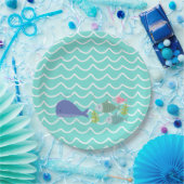 Cute Turquoise Whale & Fishy Paper Plates ペーパープレート (パーティー)