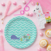 Cute Turquoise Whale & Fishy Paper Plates ペーパープレート (パーティー)