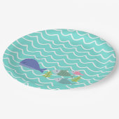 Cute Turquoise Whale & Fishy Paper Plates ペーパープレート (アングル)