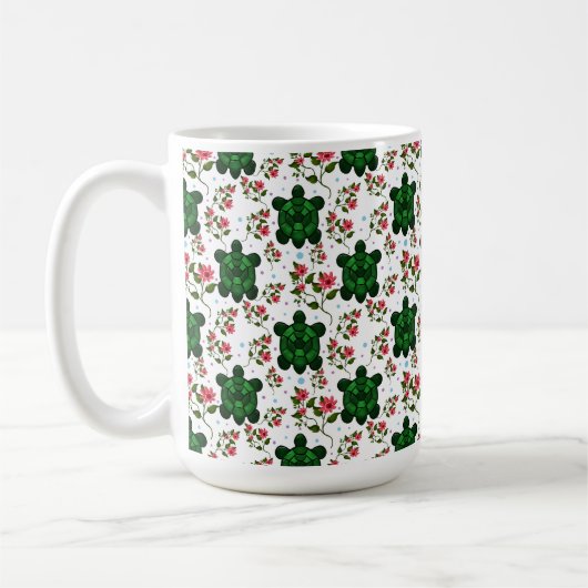 Cute Turtle and Floral Seamless Pattern  コーヒーマグカップ (左)