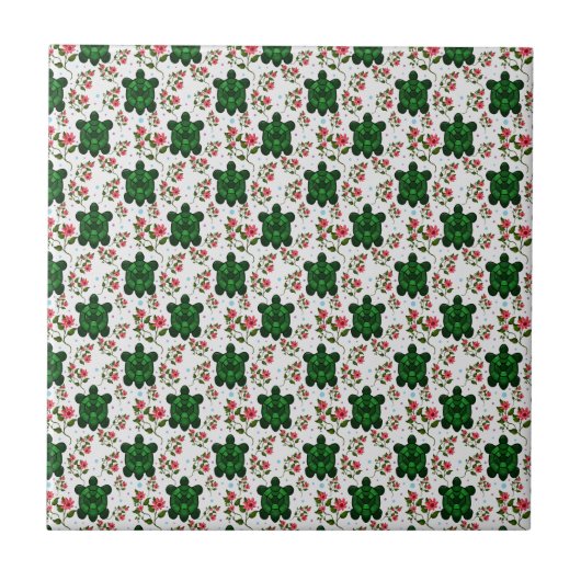 Cute Turtle and Floral Seamless Pattern  タイル (正面)