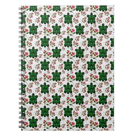 Cute Turtle and Floral Seamless Pattern  ノートブック (正面)