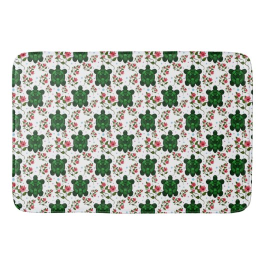 Cute Turtle and Floral Seamless Pattern  バスマット (正面)