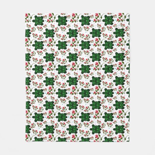 Cute Turtle and Floral Seamless Pattern  フリースブランケット (正面)