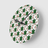 Cute Turtle and Floral Seamless Pattern  ラウンド壁時計 (傾斜)