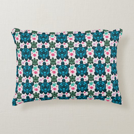 Cute Turtle and Floral Seamless Pattern  Notebook アクセントクッション (正面)