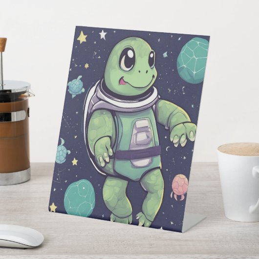 Cute Turtle Astronaut Space Party Display Stand 台座サイン (インサイチュ)