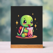 Cute turtle drinking boba. Funny Boba Turtles Love アクリルサイン (ニュートラル)