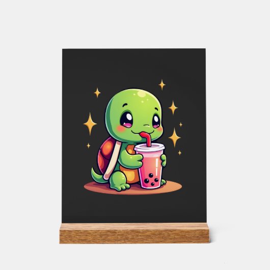 Cute turtle drinking boba. Funny Boba Turtles Love アクリルサイン (正面)