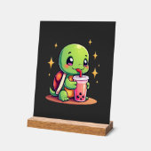 Cute turtle drinking boba. Funny Boba Turtles Love アクリルサイン (傾斜)