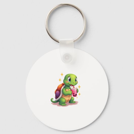 Cute turtle drinking boba. Funny Boba Turtles Love キーホルダー (正面)