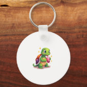 Cute turtle drinking boba. Funny Boba Turtles Love キーホルダー (正面)